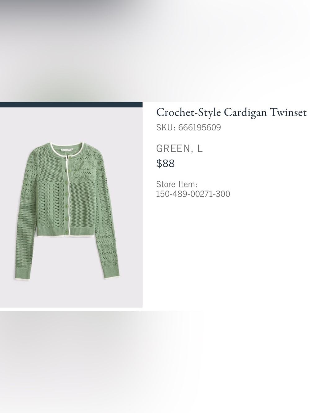 NWT Crochet-Style Crewneck Sweater - Green